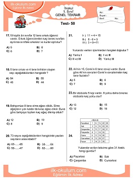 ilkokul 1. Sınıf Genel Tekrar Testleri 